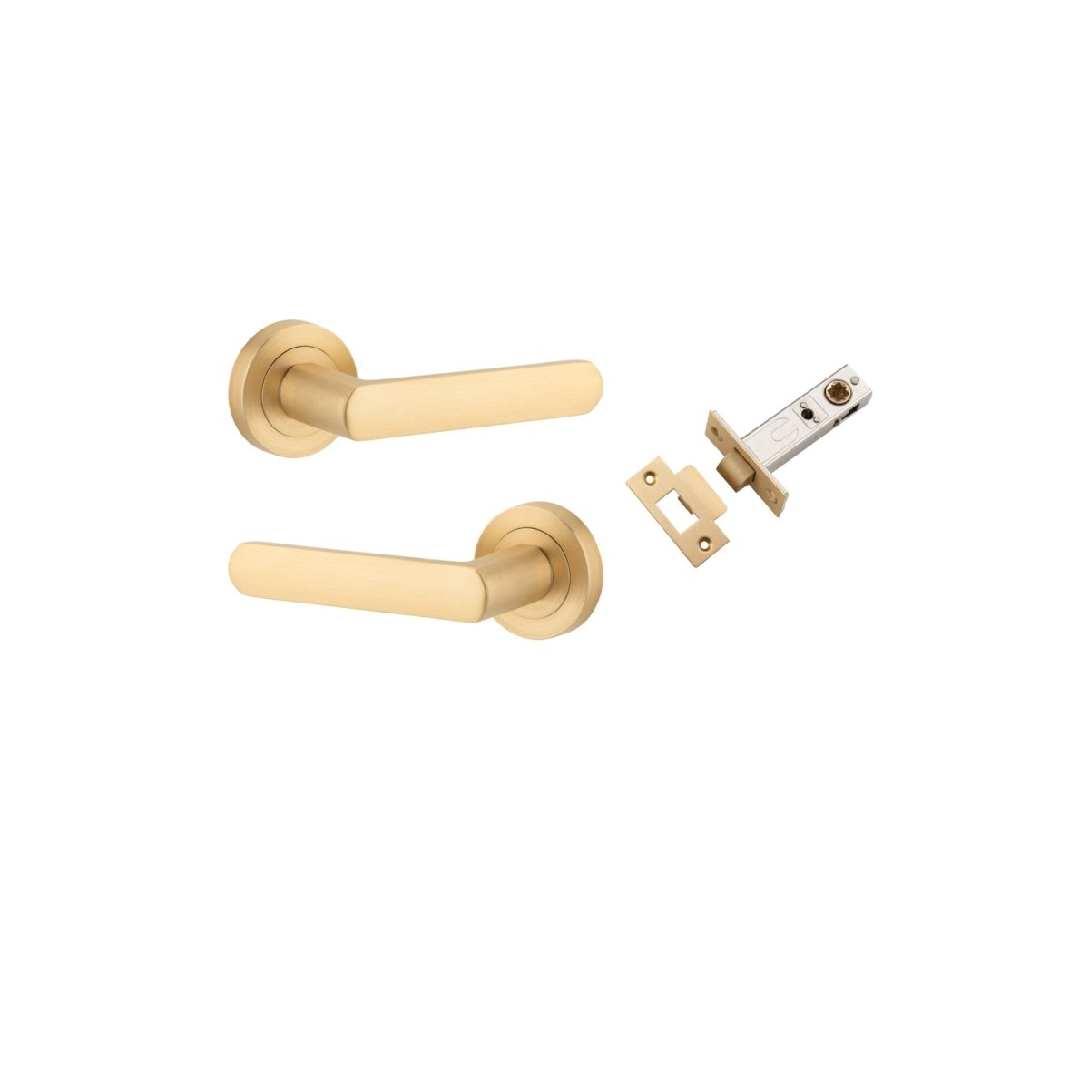 Osaka Lever - Round Rose - Entry Point - Iver - Brushed Brass - Door Levers