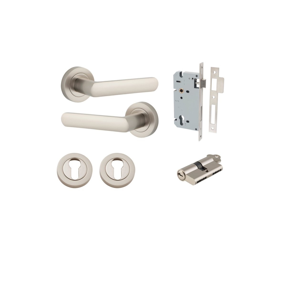 Osaka Lever - Round Rose - Entry Point - Iver - Satin Nickel - Door Levers