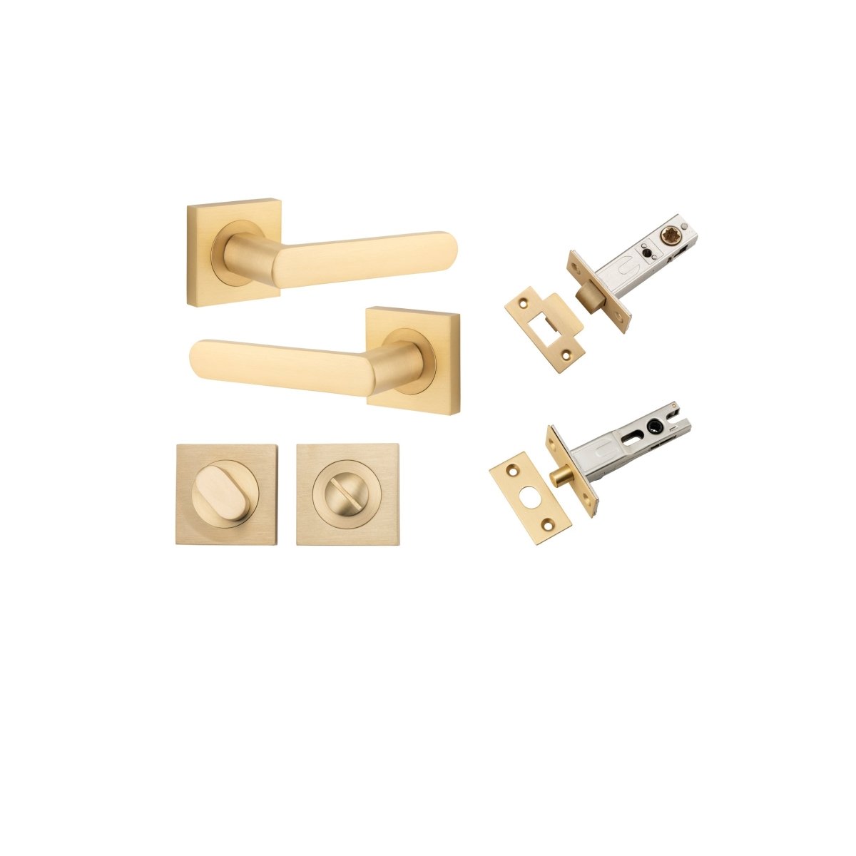 Osaka Lever - Square Rose - Entry Point - Iver - Brushed Brass - Door Levers