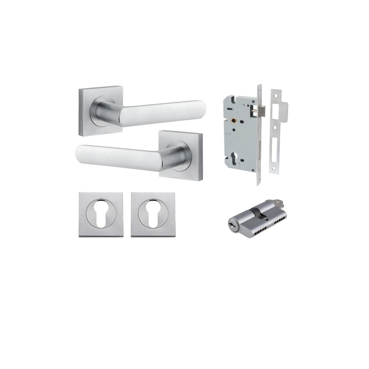 Osaka Lever - Square Rose - Entry Point - Iver - Brushed Chrome - Door Levers