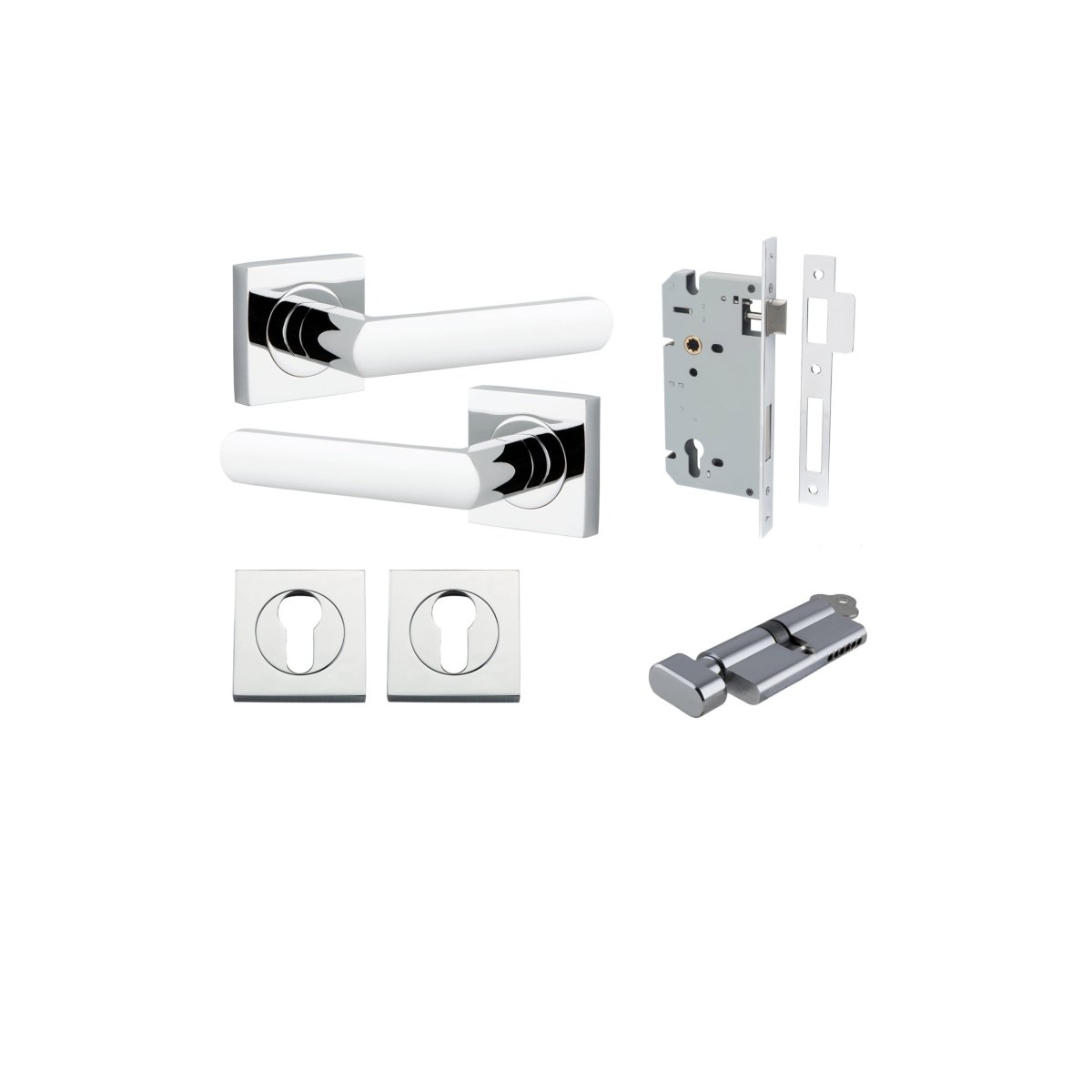 Osaka Lever - Square Rose - Entry Point - Iver - Polished Chrome - Door Levers