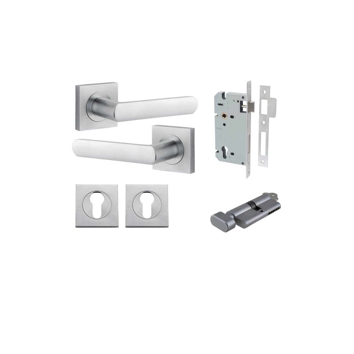 Osaka Lever - Square Rose - Entry Point - Iver - Brushed Chrome - Door Levers