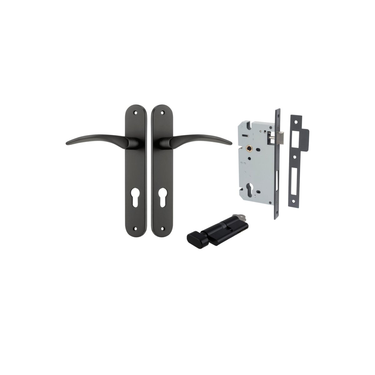 Oxford Lever - Oval Backplate - Entry Point - Iver - Matt Black - Door Levers