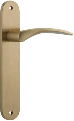 Oxford Lever - Oval Backplate - Entry Point - Iver - Brushed Brass - Door Levers