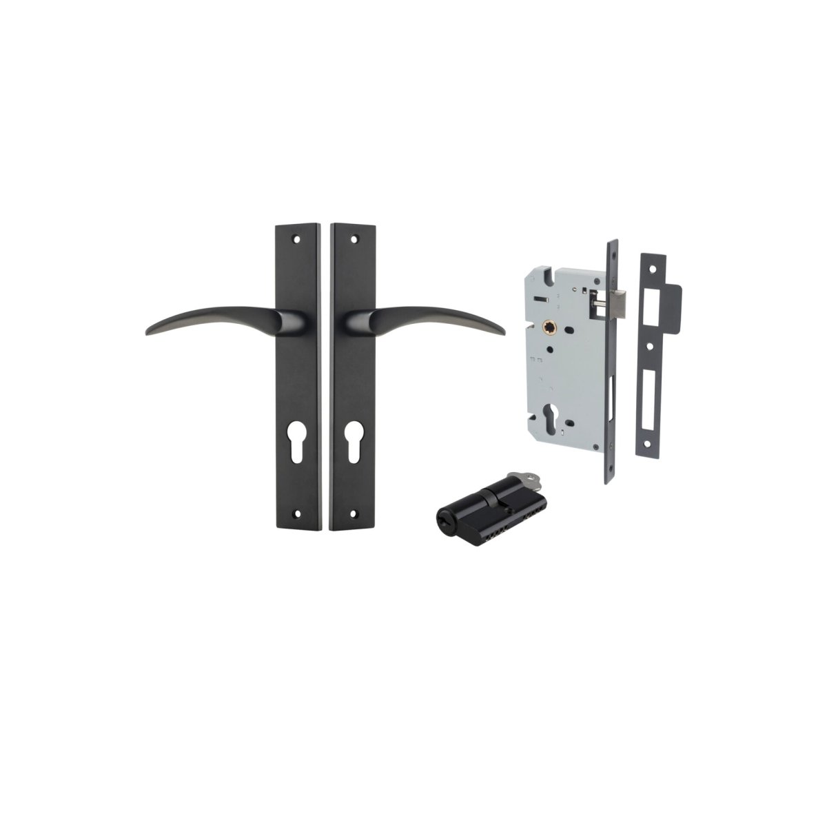 Oxford Lever - Rectangular Backplate - Entry Point - Iver - Matt Black - Door Levers