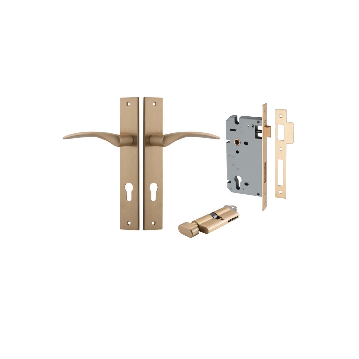 Oxford Lever - Rectangular Backplate - Entry Point - Iver - Brushed Brass - Door Levers