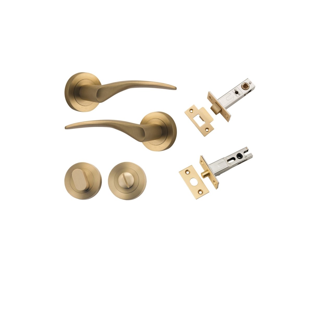 Oxford Lever - Round Rose - Entry Point - Iver - Brushed Brass - Door Levers