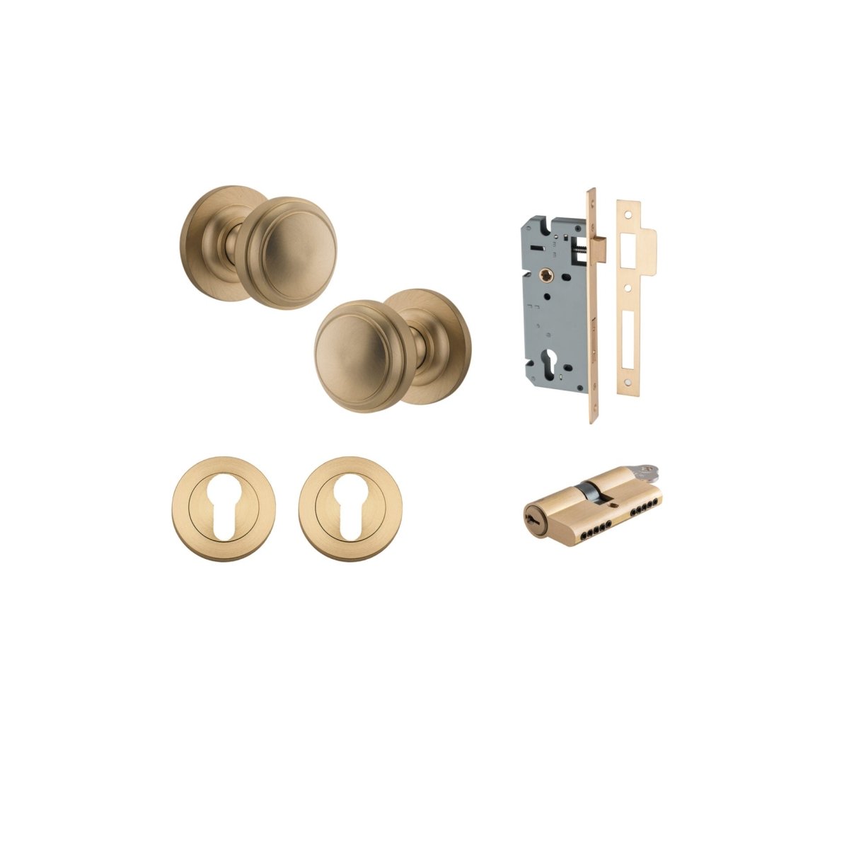 Paddington Knob - Round Rose - Entry Point - Iver - Brushed Brass - Door Knobs