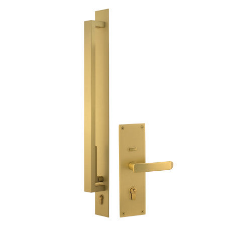 Trilock Omni Allure Double Cylinder Pull Handle Entrance Set - Satin brass