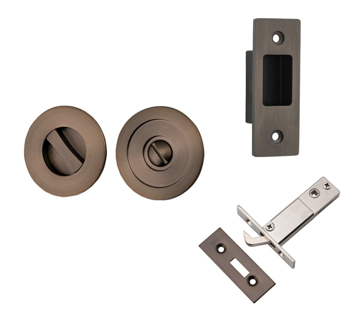 Round Sliding Flush Door Privacy Kit - Ella Grace - Iver - Signature Brass - Sliding Door Pulls