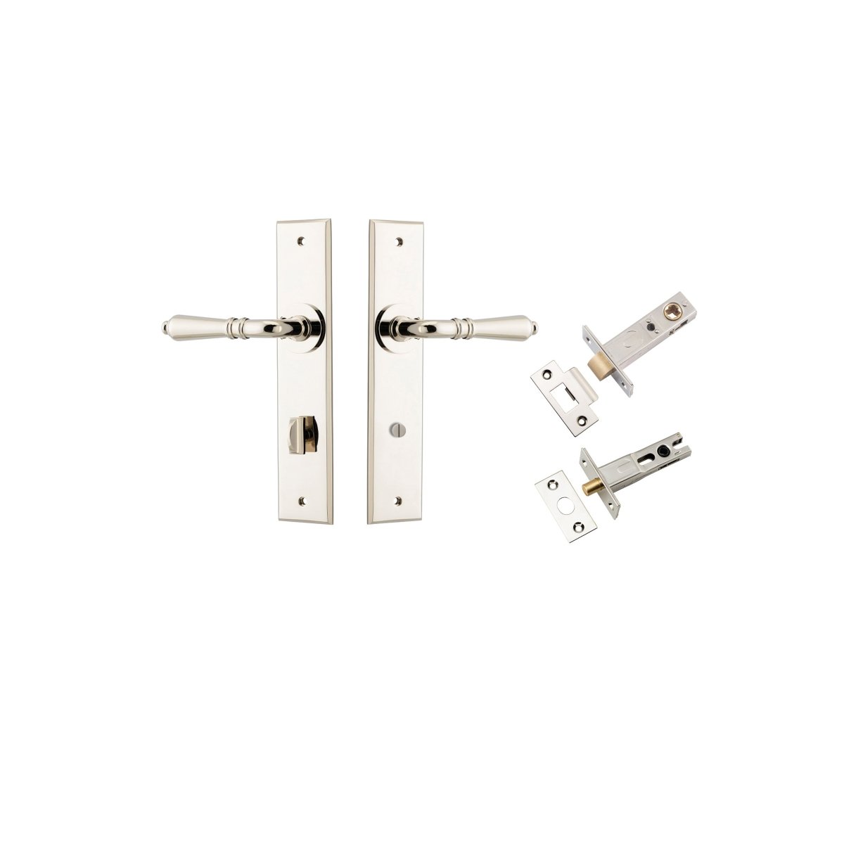 Sarlat Lever - Chamfered Backplate - Entry Point - Iver - Polished Nickel - Door Levers