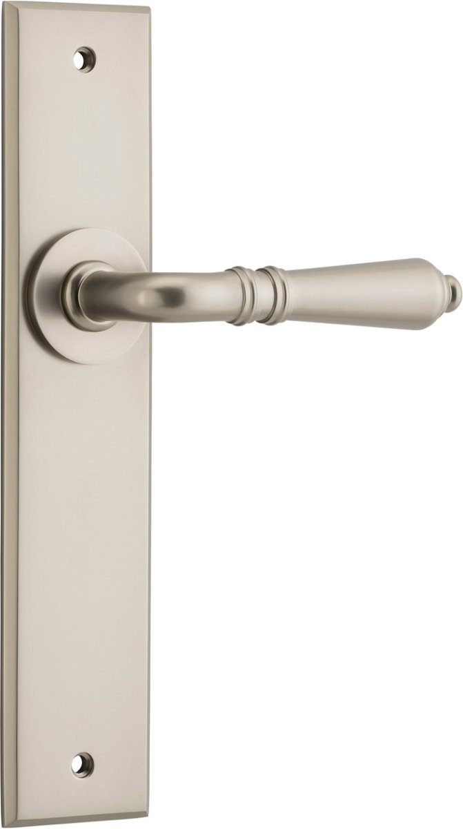 Sarlat Lever - Chamfered Backplate - Entry Point - Iver - Satin Nickel - Door Levers