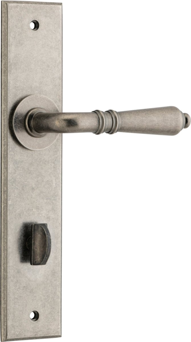 Sarlat Lever - Chamfered Backplate - Entry Point - Iver - Distressed Nickel - Door Levers