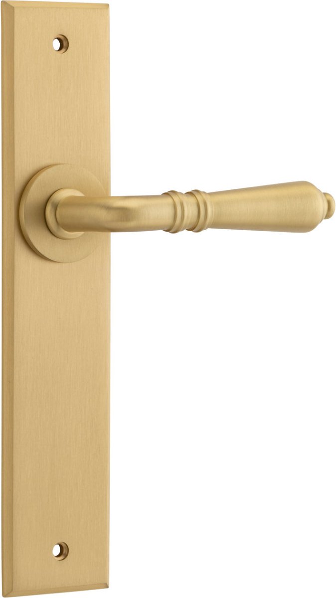 Sarlat Lever - Chamfered Backplate - Entry Point - Iver - Brushed Brass - Door Levers