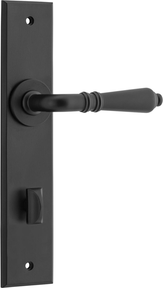 Sarlat Lever - Chamfered Backplate - Entry Point - Iver - Matt Black - Door Levers