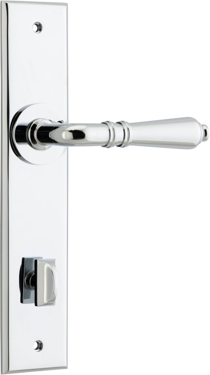 Sarlat Lever - Chamfered Backplate - Entry Point - Iver - Polished Chrome - Door Levers