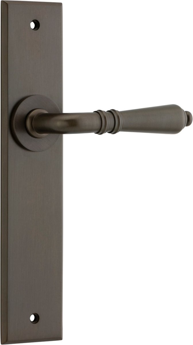 Sarlat Lever - Chamfered Backplate - Entry Point - Iver - Signature Brass - Door Levers