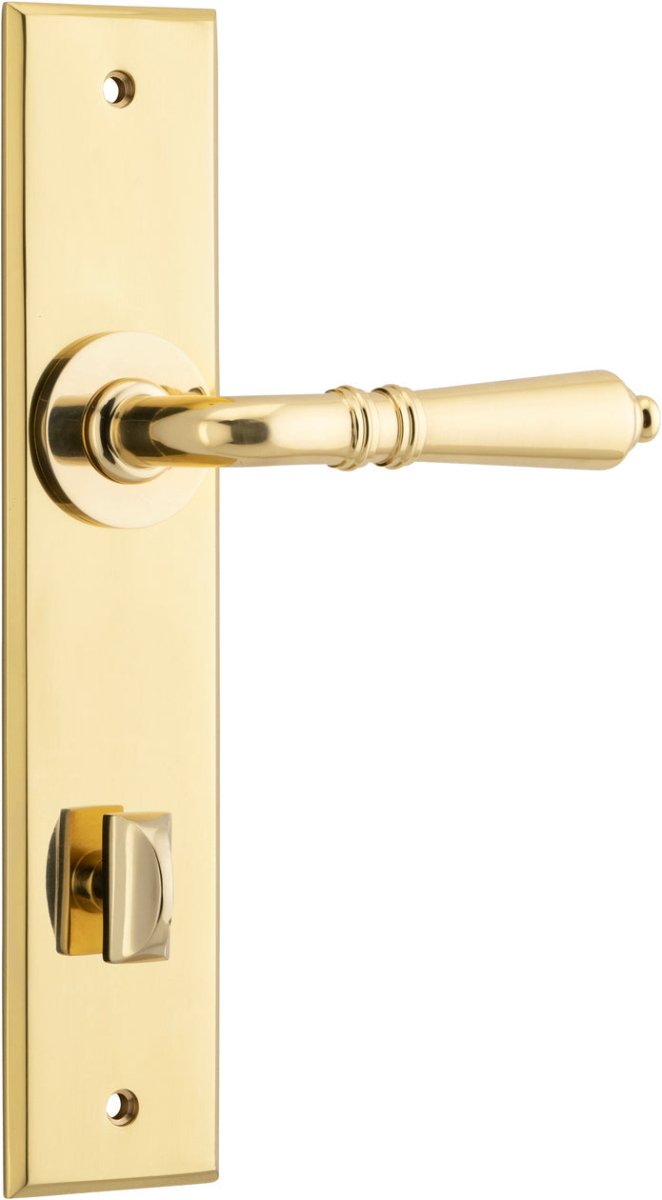 Sarlat Lever - Chamfered Backplate - Entry Point - Iver - Polished Brass - Door Levers