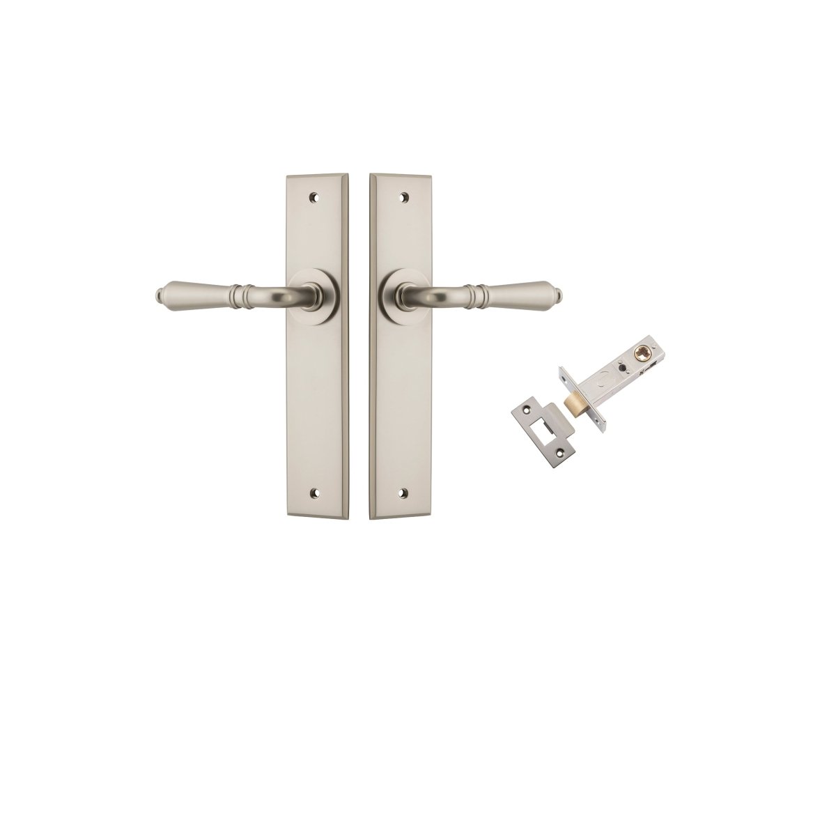 Sarlat Lever - Chamfered Backplate - Entry Point - Iver - Satin Nickel - Door Levers