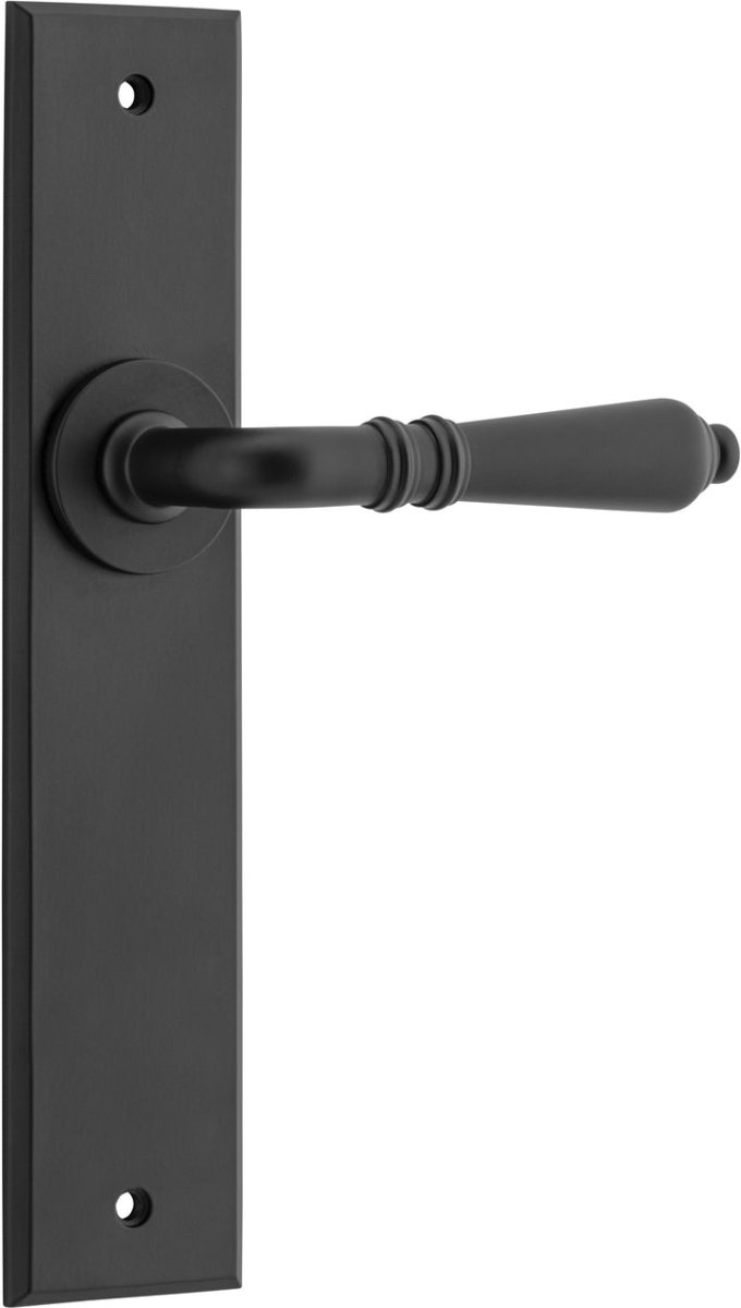 Sarlat Lever - Chamfered Backplate - Entry Point - Iver - Matt Black - Door Levers