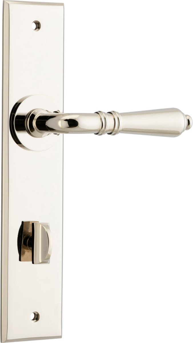 Sarlat Lever - Chamfered Backplate - Entry Point - Iver - Polished Nickel - Door Levers