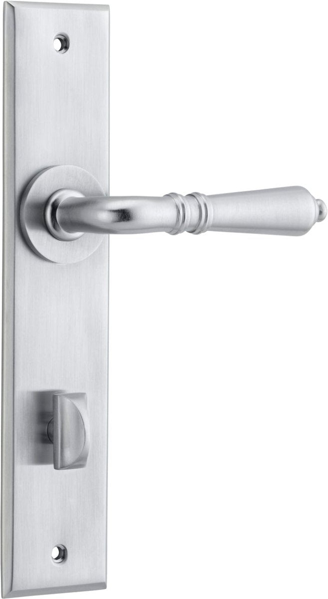 Sarlat Lever - Chamfered Backplate - Entry Point - Iver - Brushed Chrome - Door Levers