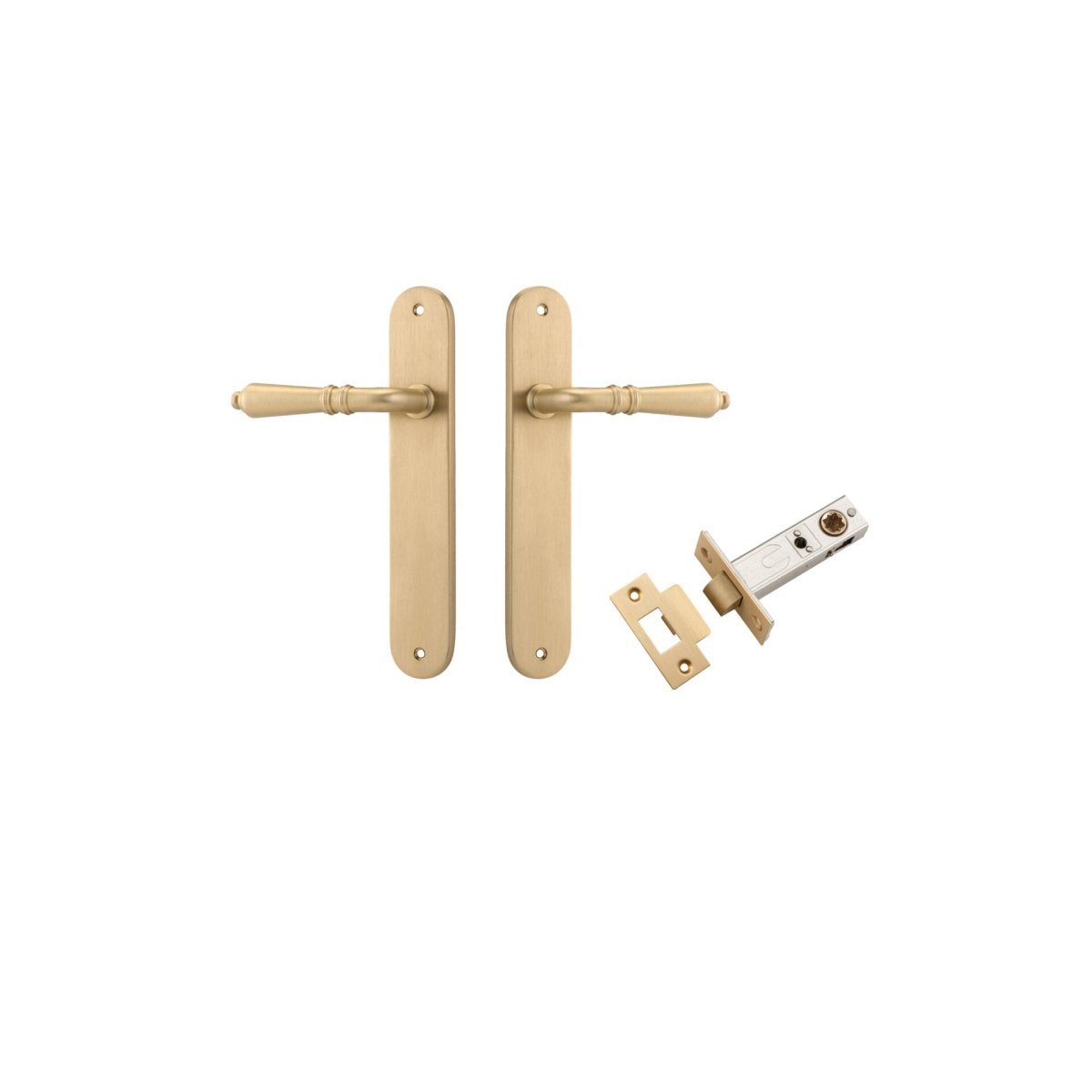 Sarlat Lever - Oval Backplate - Entry Point - Iver - Brushed Brass - Door Levers