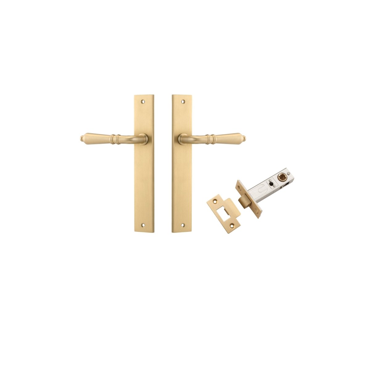 Sarlat Lever - Rectangular Backplate - Entry Point - Iver - Brushed Brass - Door Levers