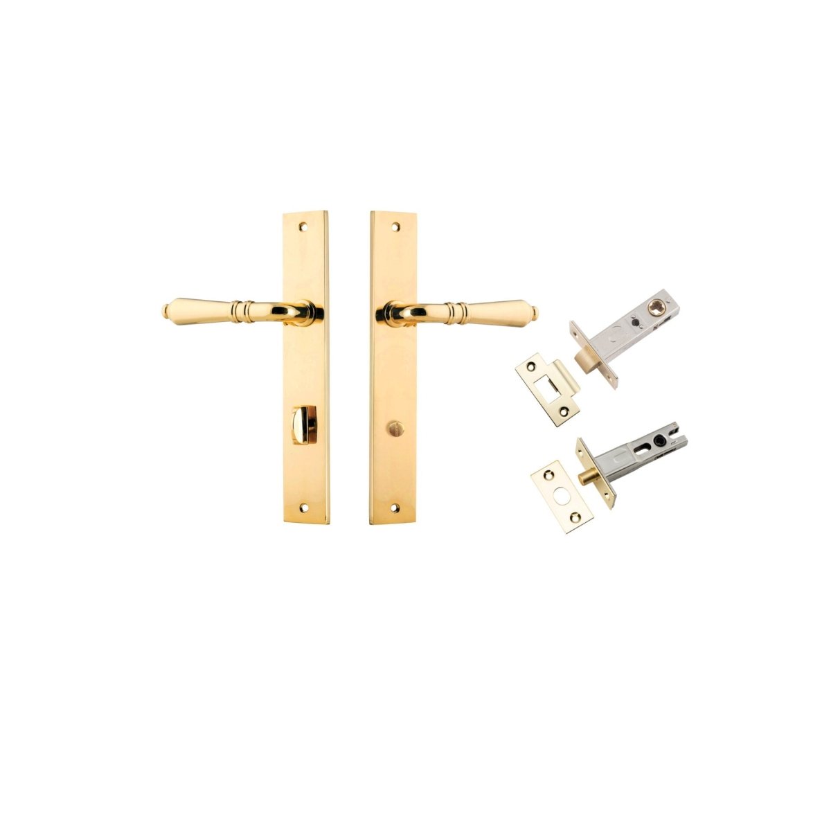 Sarlat Lever - Rectangular Backplate - Entry Point - Iver - Polished Brass - Door Levers