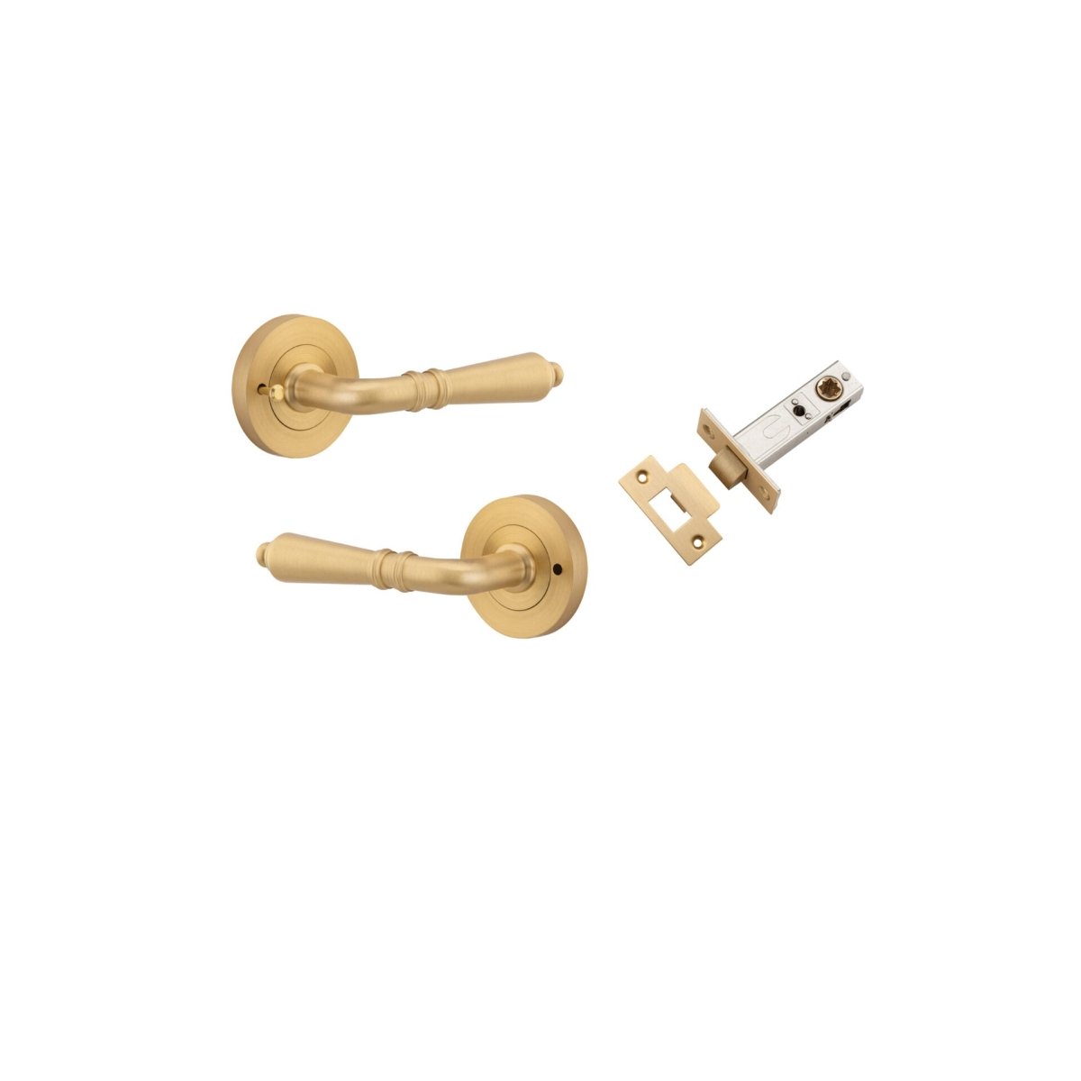 Sarlat Lever - Round Rose - Entry Point - Iver - Brushed Brass - Door Levers