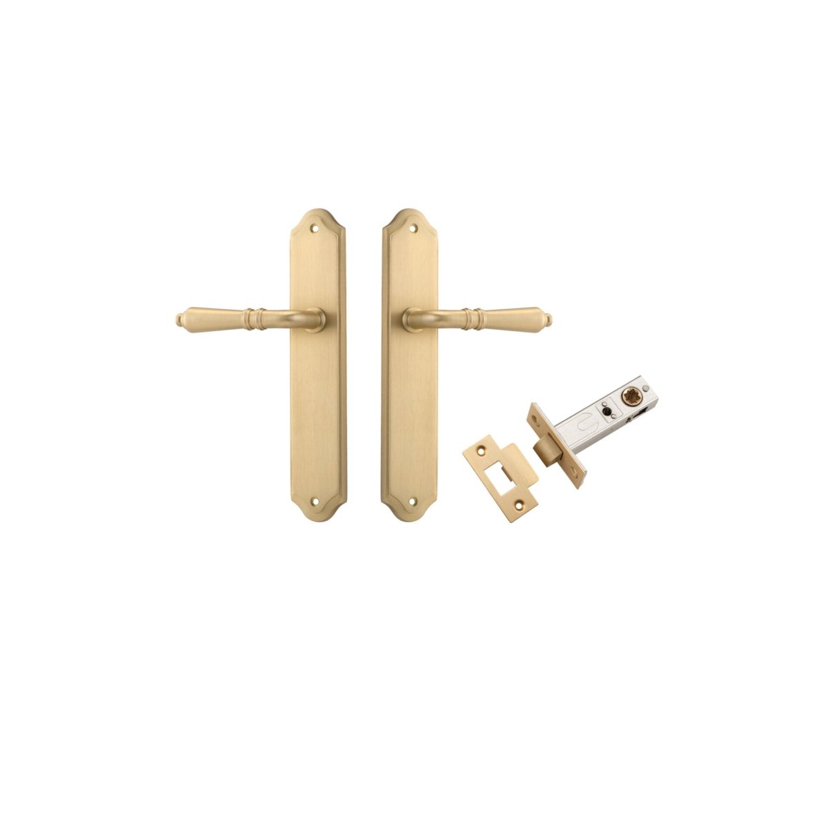 Sarlat Lever - Shouldered Backplate - Entry Point - Iver - Brushed Brass - Door Levers