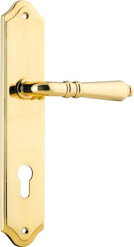 Sarlat Lever - Shouldered Backplate - Entry Point - Iver - Polished Brass - Door Levers