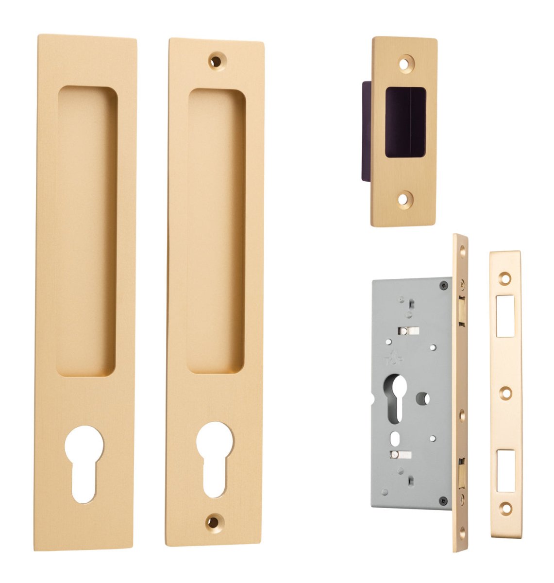 Sliding Door Flush Pull Locking - Rectangular - Entry Point - Iver - Brushed Brass - Sliding Door Pulls