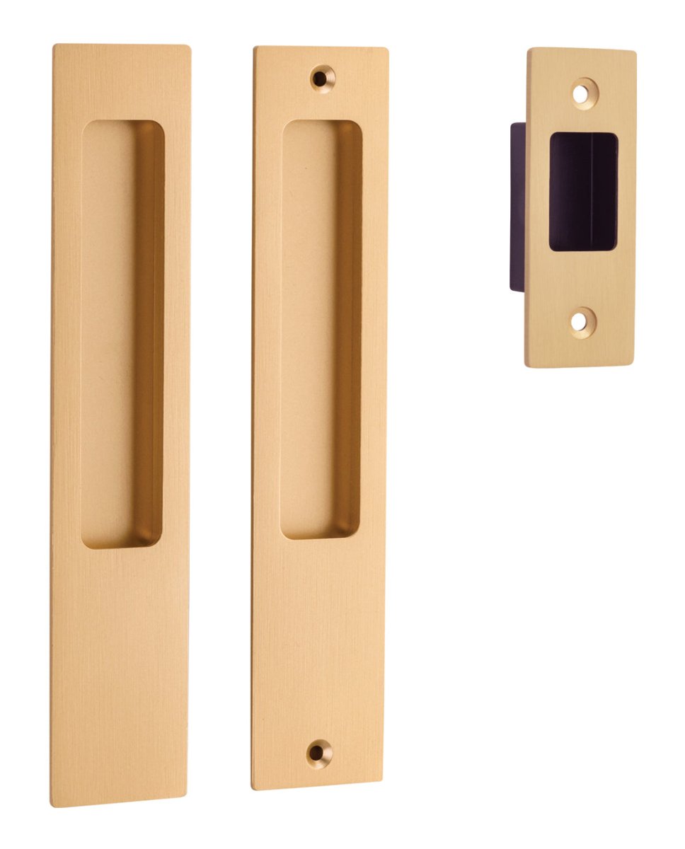 Sliding Door Flush Pull Passage - Rectangular - Entry Point - Iver - Brushed Brass - Sliding Door Pulls