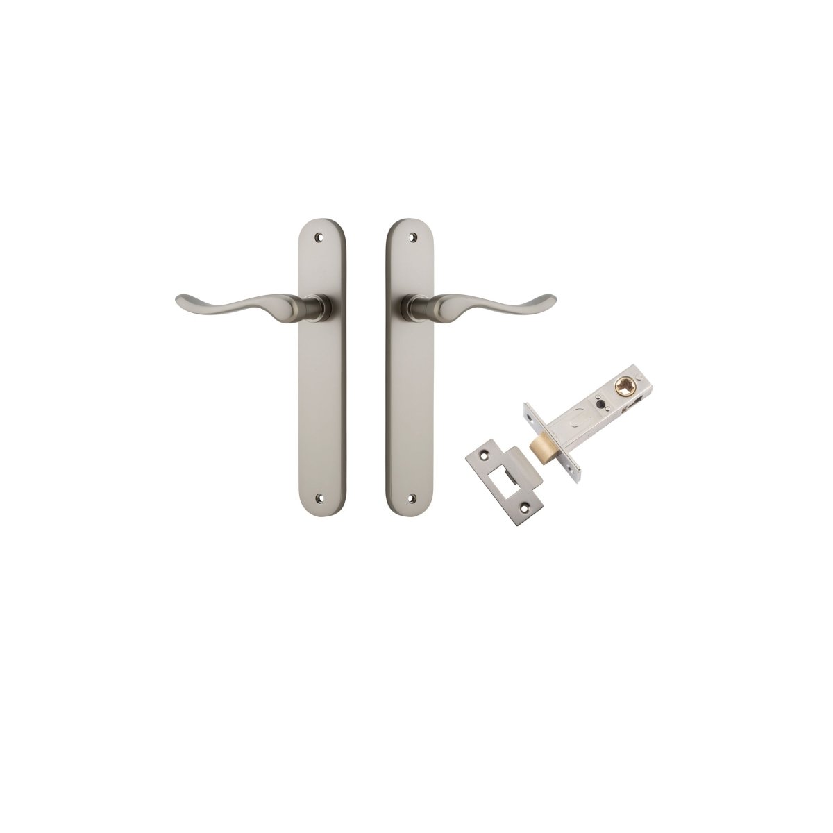 Stirling Lever - Oval Backplate - Entry Point - Iver - Satin Nickel - Door Levers