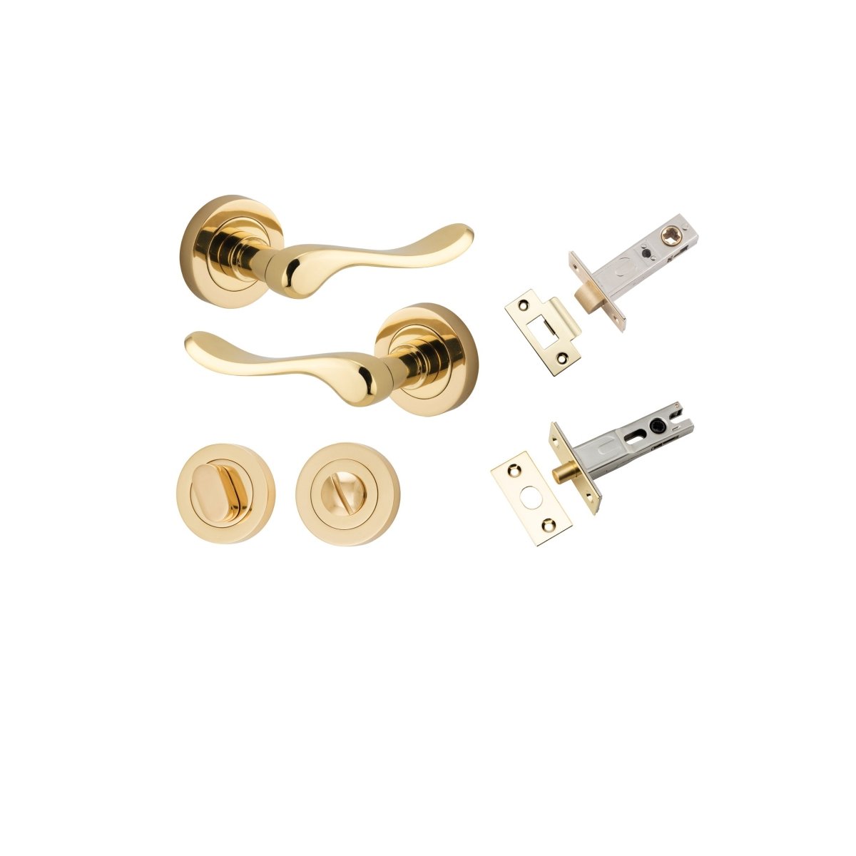 Stirling Lever - Round Rose - Entry Point - Iver - Polished Brass - Door Levers