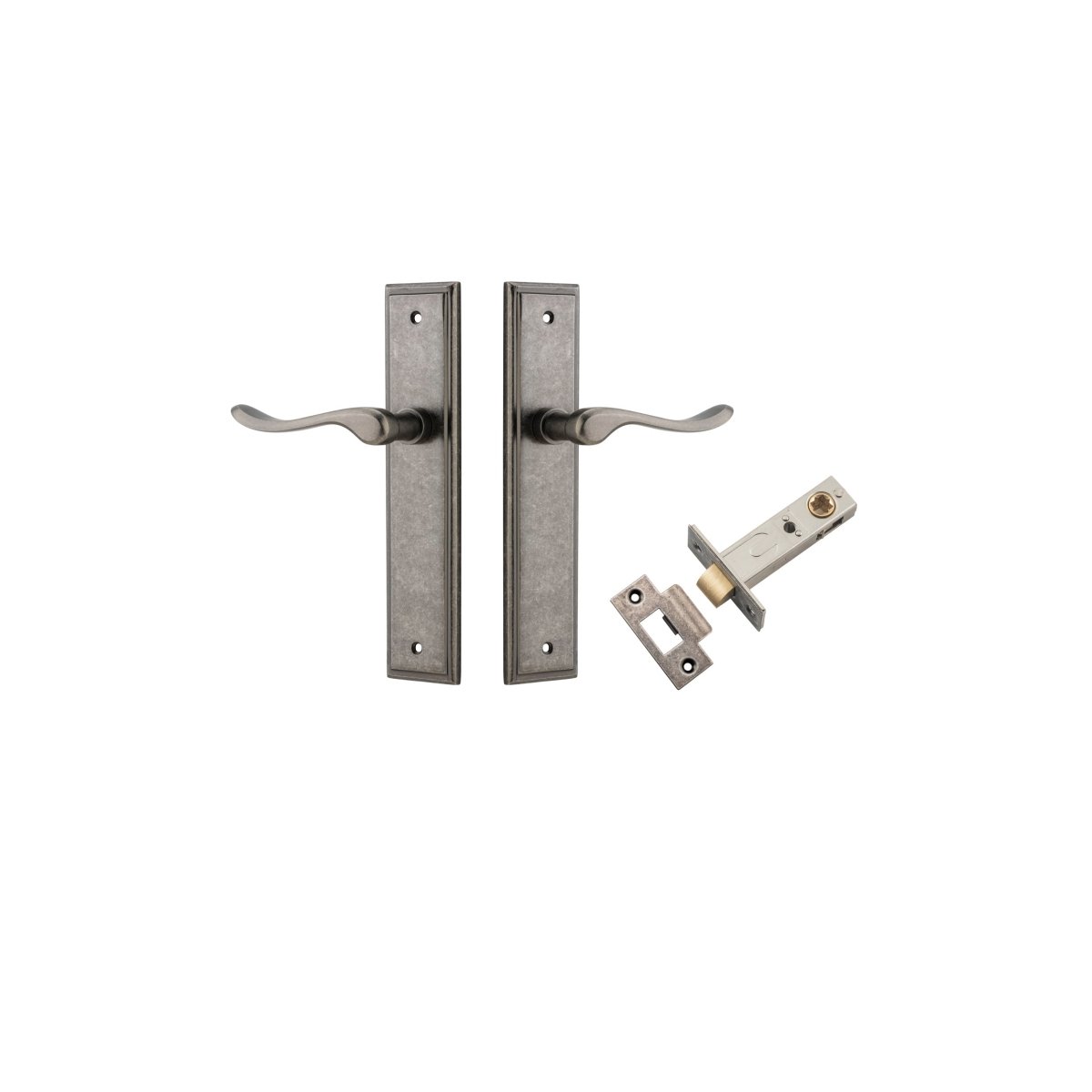 Stirling Lever - Stepped Backplate - Entry Point - Iver - Distressed Nickel - Door Levers