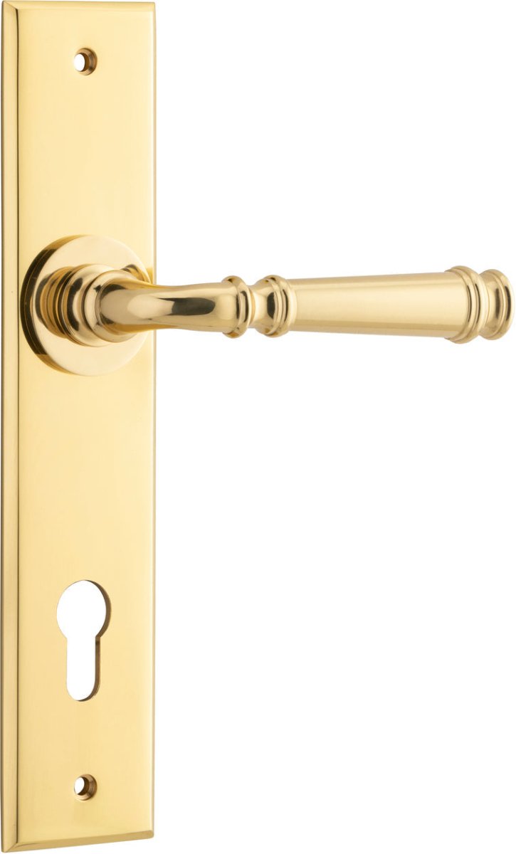 Verona Lever - Chamfered Backplate - Entry Point - Iver - Polished Brass - Door Levers