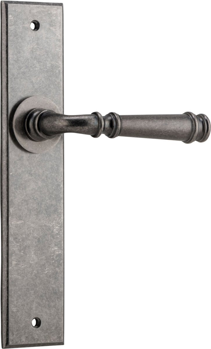 Verona Lever - Chamfered Backplate - Entry Point - Iver - Distressed Nickel - Door Levers