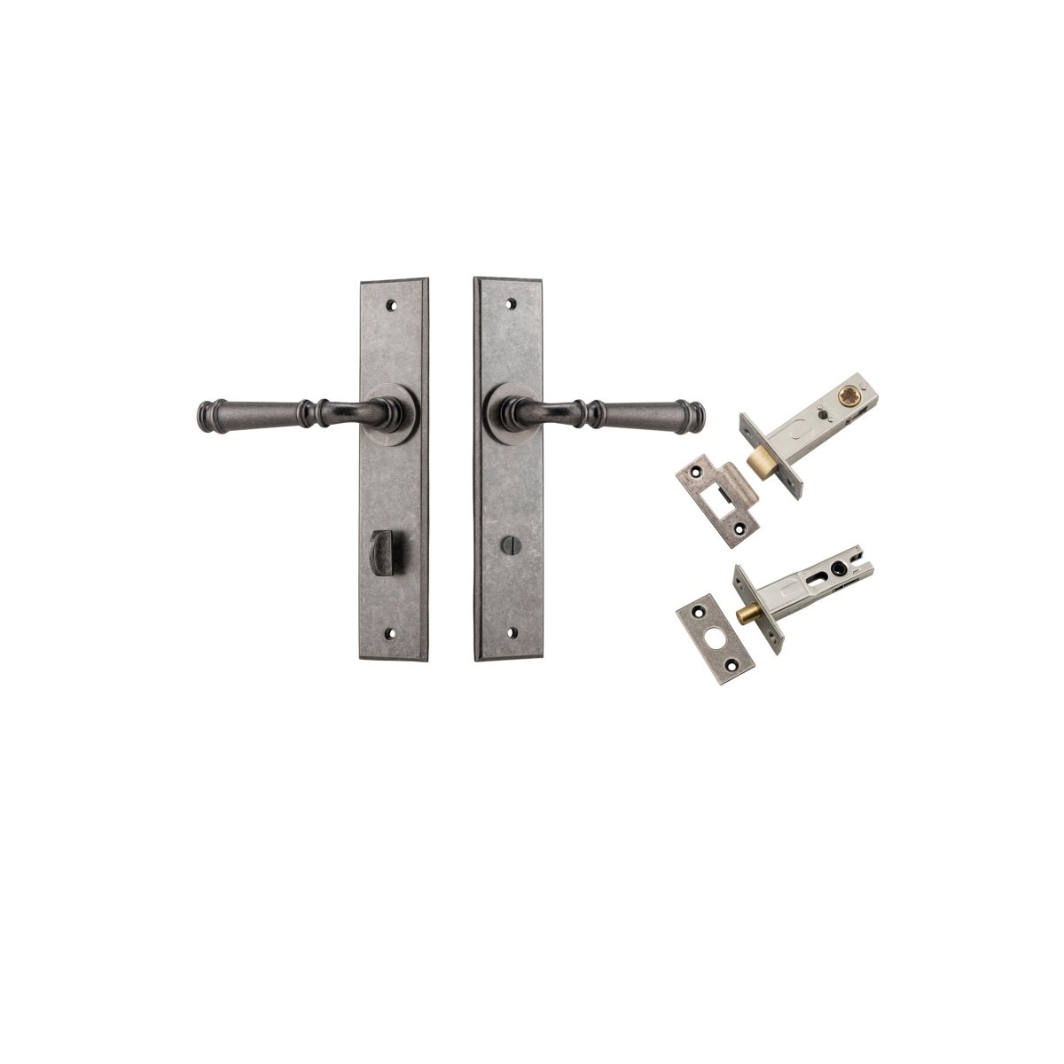 Verona Lever - Chamfered Backplate - Entry Point - Iver - Distressed Nickel - Door Levers