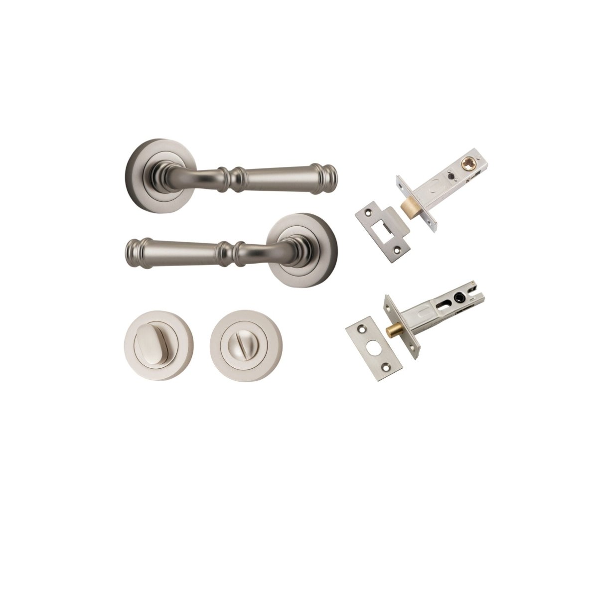 Verona Lever - Round Rose - Entry Point - Iver - Satin Nickel - Door Levers