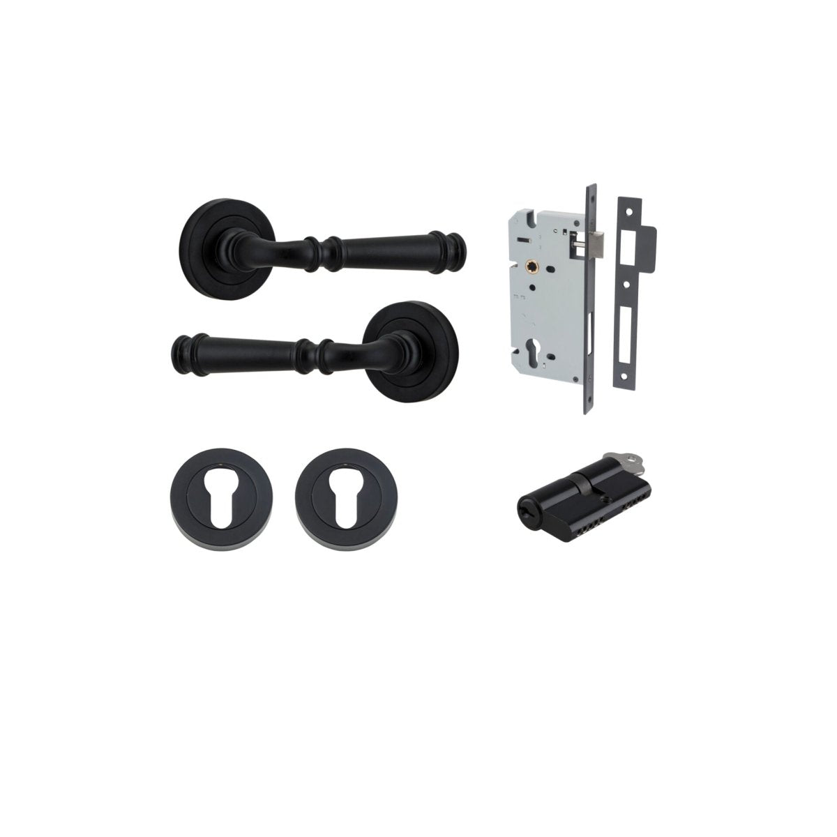 Verona Lever - Round Rose - Entry Point - Iver - Matt Black - Door Levers