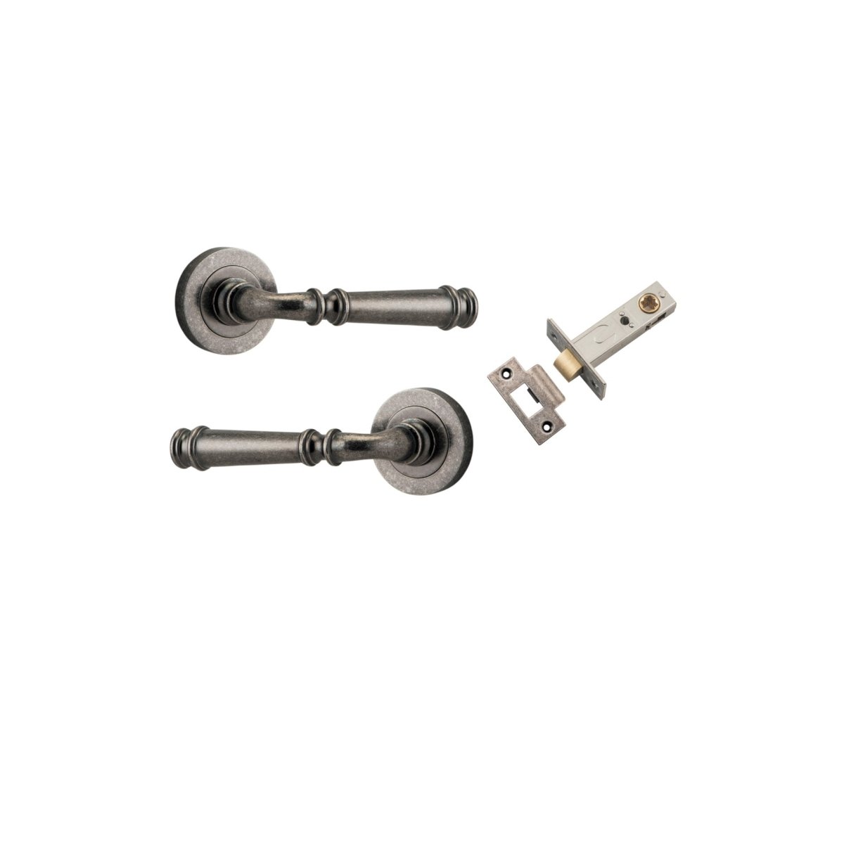 Verona Lever - Round Rose - Entry Point - Iver - Distressed Nickel - Door Levers